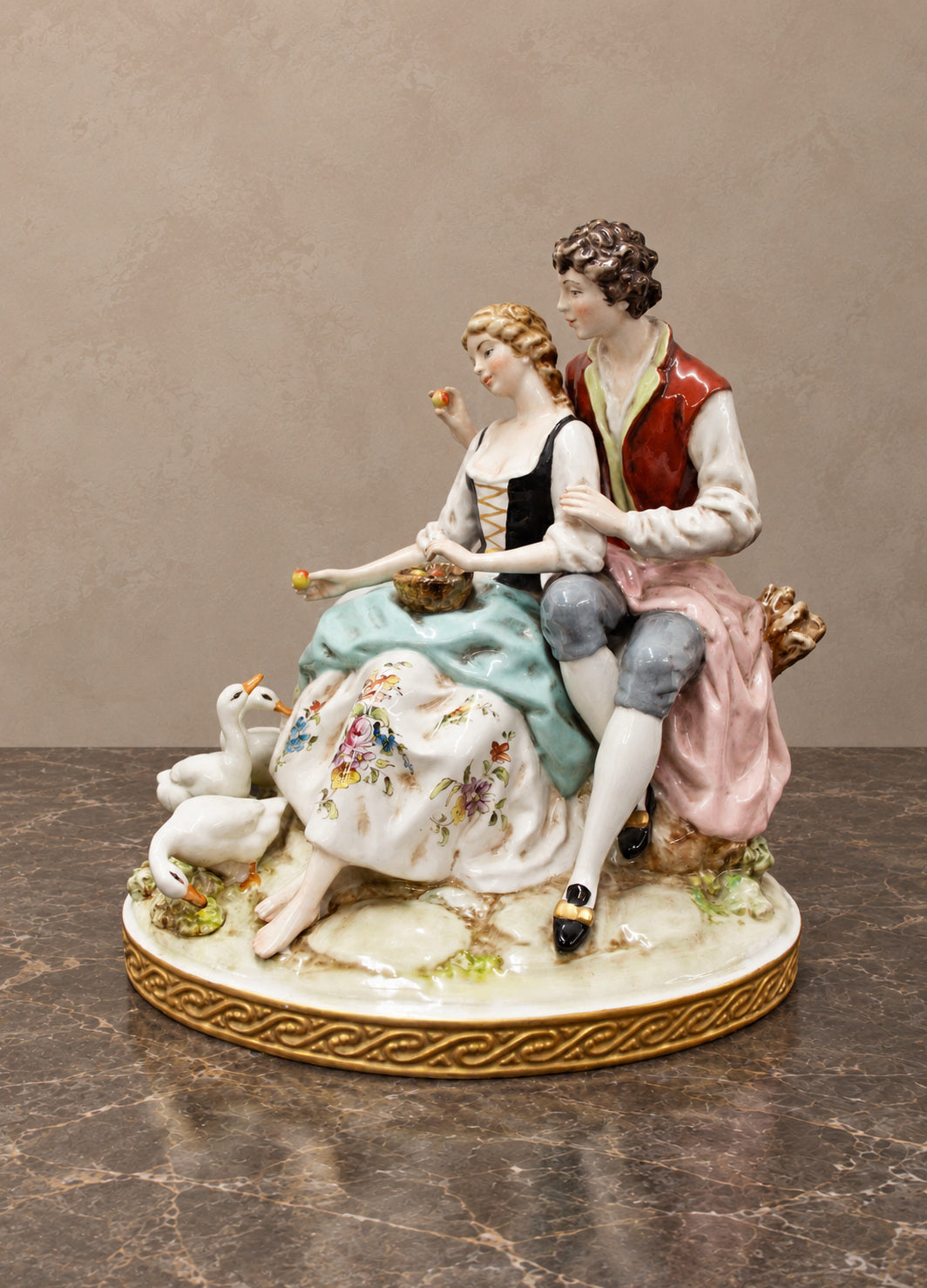 Salvador Mallol Porcelain Couple with Swans — main view