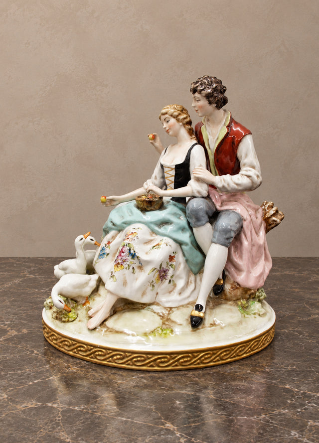 Salvador Mallol Porcelain Couple with Swans