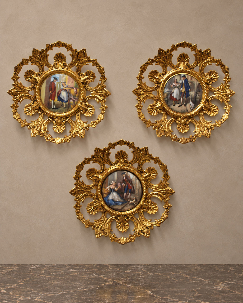 Set of Three Gilt-Bronze and Porcelain Wall Plaques — main view