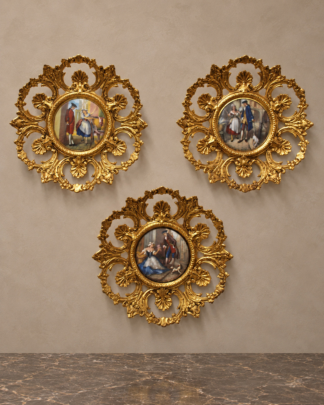 Set of Three Gilt-Bronze and Porcelain Wall Plaques — main view