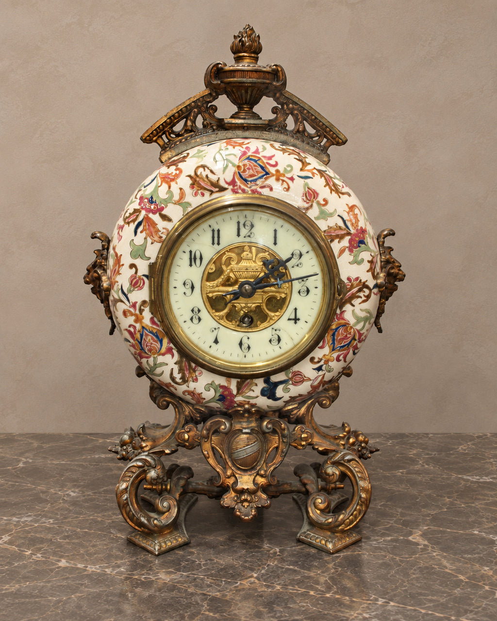 Napoleon III-Style Ceramic and Bronze Mantel Clock — main view