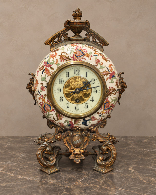 Napoleon III-Style Ceramic and Bronze Mantel Clock