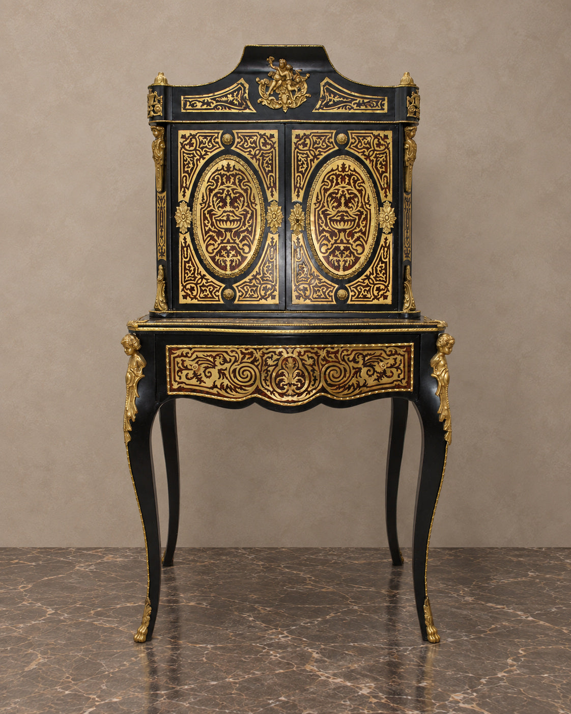 Napoleon III-Style Ebonized Cabinet Desk — main view