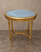 Louis XVI-Style Giltwood Oval Table with Blue Floral Top — main view