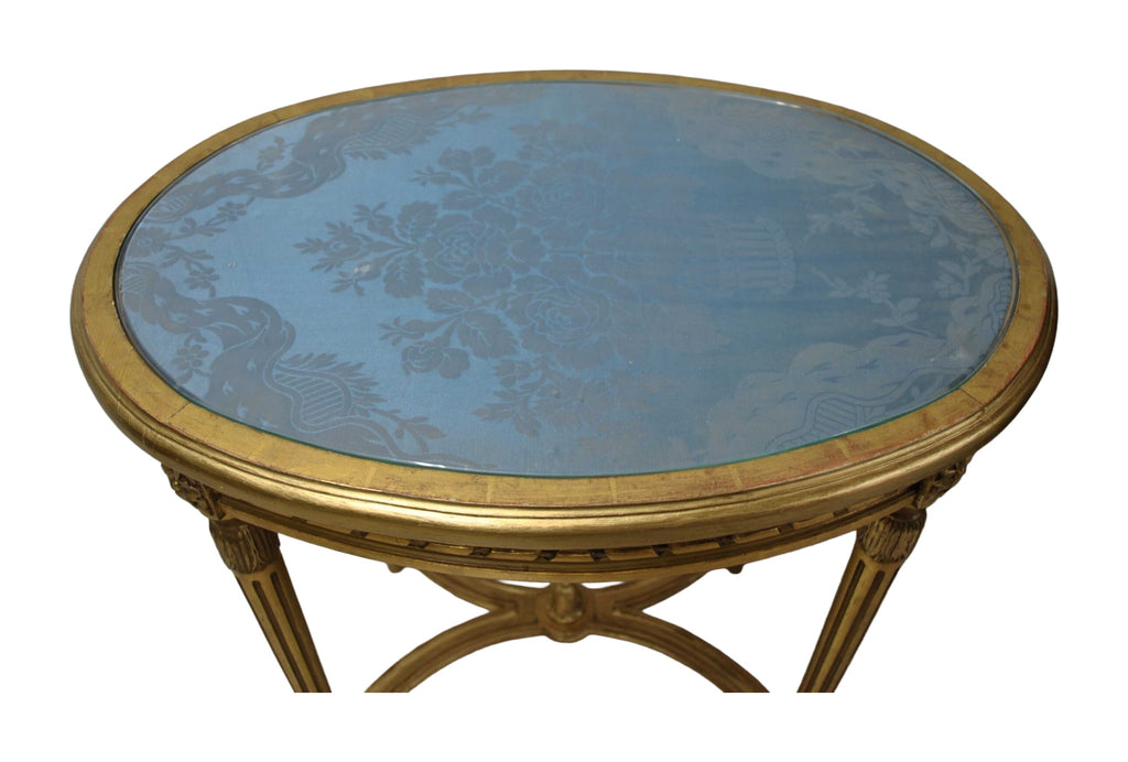 Louis XVI-Style Giltwood Oval Table with Blue Floral Top — alternative view or condition detail