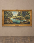 River Landscape Oil Painting in an Ornate Gilt Frame — main view