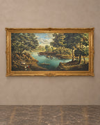 River Landscape Oil Painting in an Ornate Gilt Frame — main view