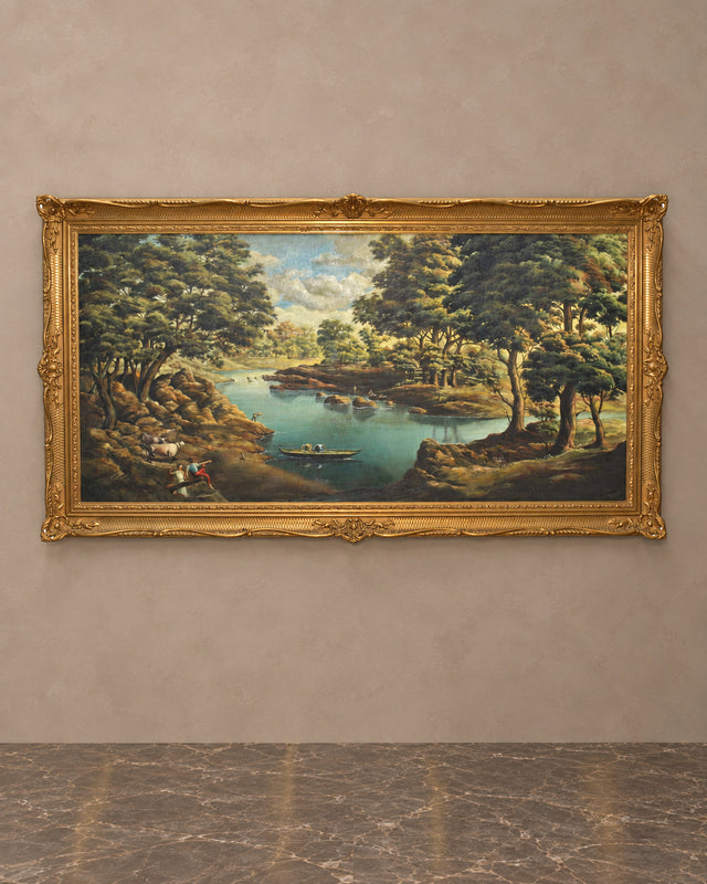 River Landscape Oil Painting in an Ornate Gilt Frame