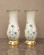 Pair of Bavarian Floral Porcelain Vases with Gilt Rims — main view