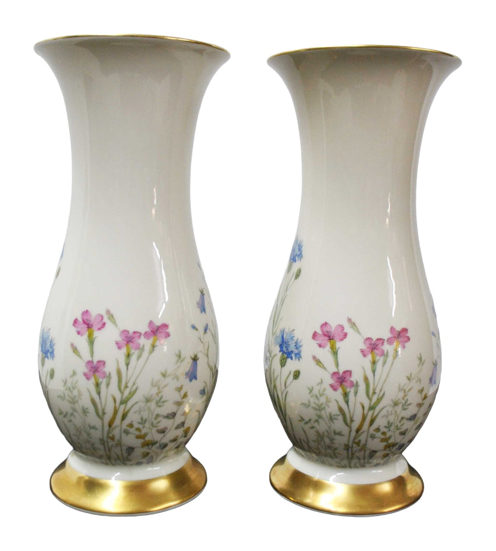 Pair of Bavarian Floral Porcelain Vases with Gilt Rims — alternative view or condition detail