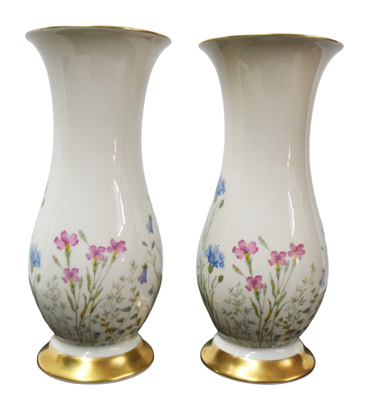 Pair of Bavarian Floral Porcelain Vases with Gilt Rims — alternative view or condition detail