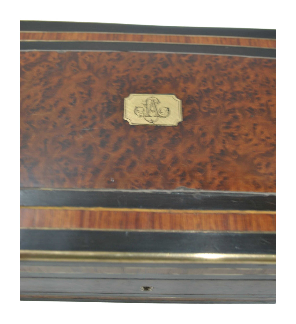 Napoleon III-Style Burr-Wood Box with Brass Monogram — alternative view or condition detail
