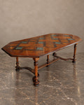 Large Mahogany Dining Table with Geometric Inlay and Green Marble — main view