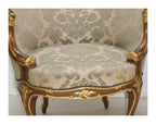 Pair of Louis XV-Style Gilt-Accented Damask Armchairs — alternative view or condition detail