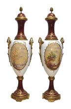 Pair of Monumental Burgundy Porcelain Vases with Pastoral Scenes — alternative view or condition detail