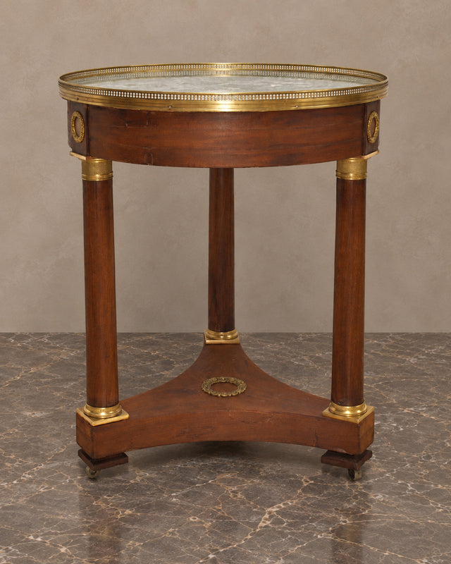 Empire-Style Round Table with Marble Top and Gilt Gallery