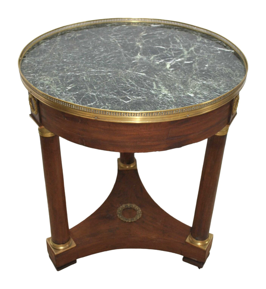 Empire-Style Round Table with Marble Top and Gilt Gallery — alternative view or condition detail