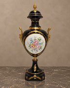 Cobalt Porcelain Lidded Vase with Floral Medallion — main view