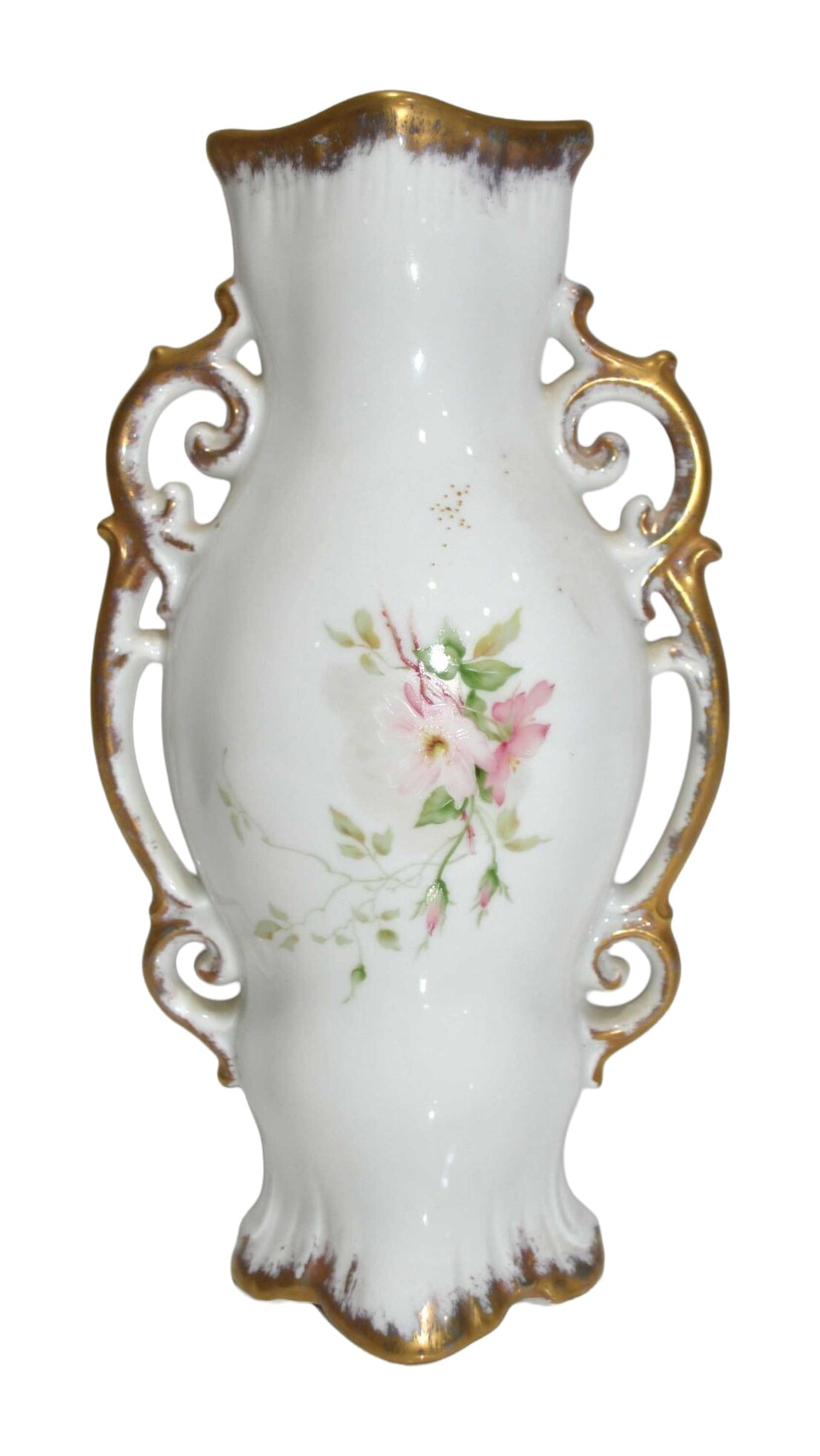 Winterling Floral Porcelain Vase with Gilt Scroll Handles — alternative view or condition detail