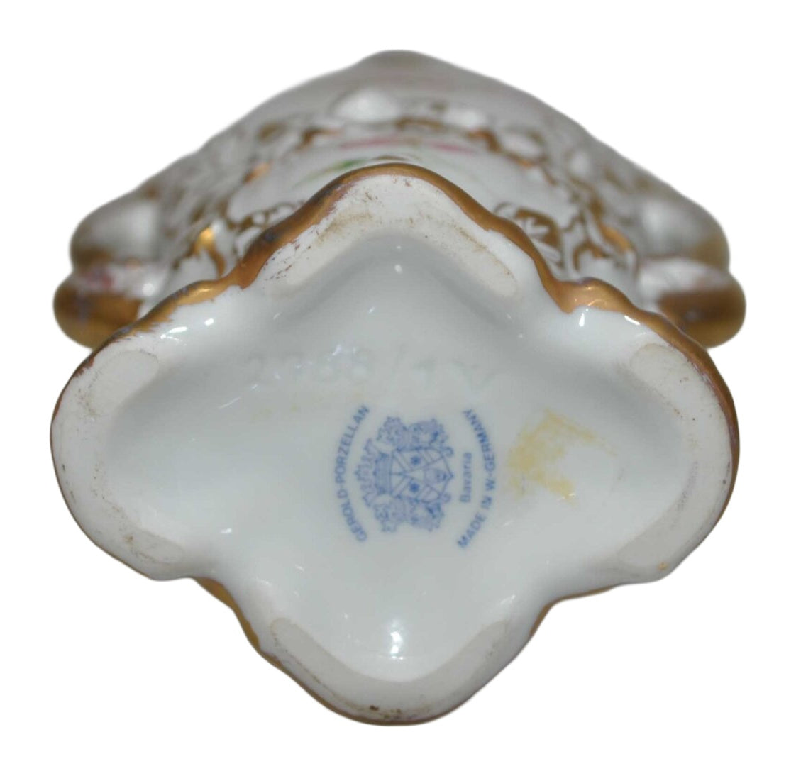 Winterling Floral Porcelain Vase with Gilt Scroll Handles — alternative view or condition detail