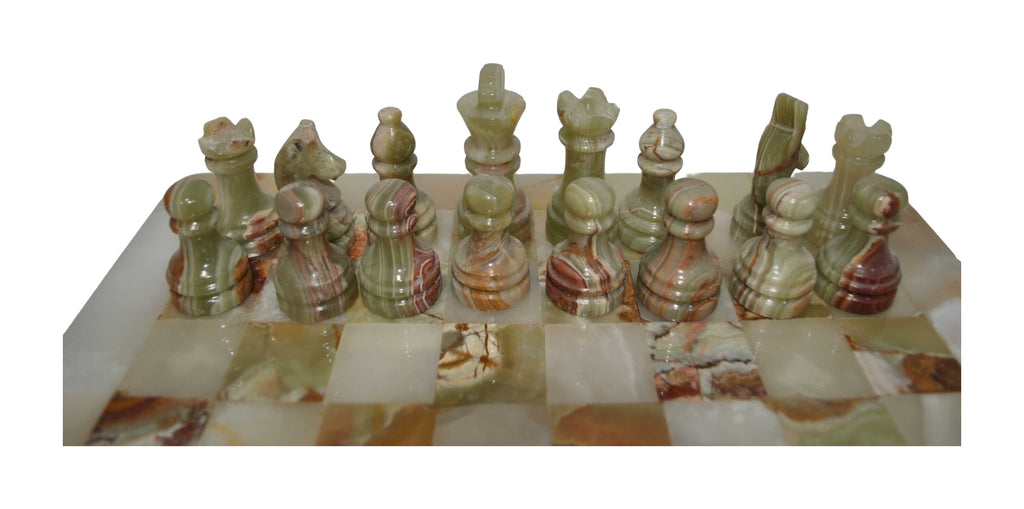 Carved Onyx Chess Set with Variegated Stone Board — alternative view or condition detail