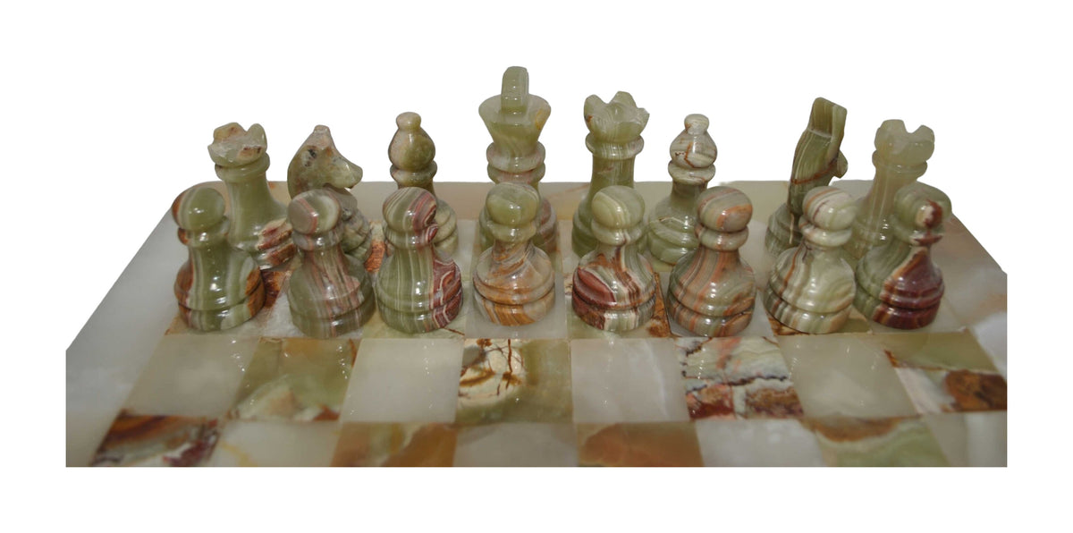 Carved Onyx Chess Set with Variegated Stone Board — alternative view or condition detail