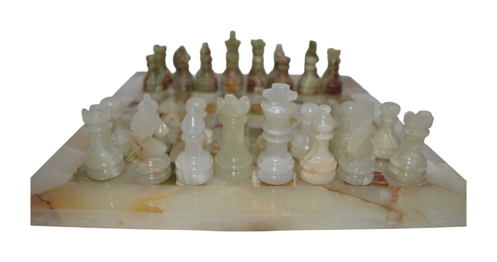 Carved Onyx Chess Set with Variegated Stone Board — alternative view or condition detail
