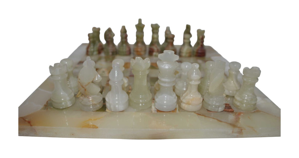 Carved Onyx Chess Set with Variegated Stone Board — alternative view or condition detail