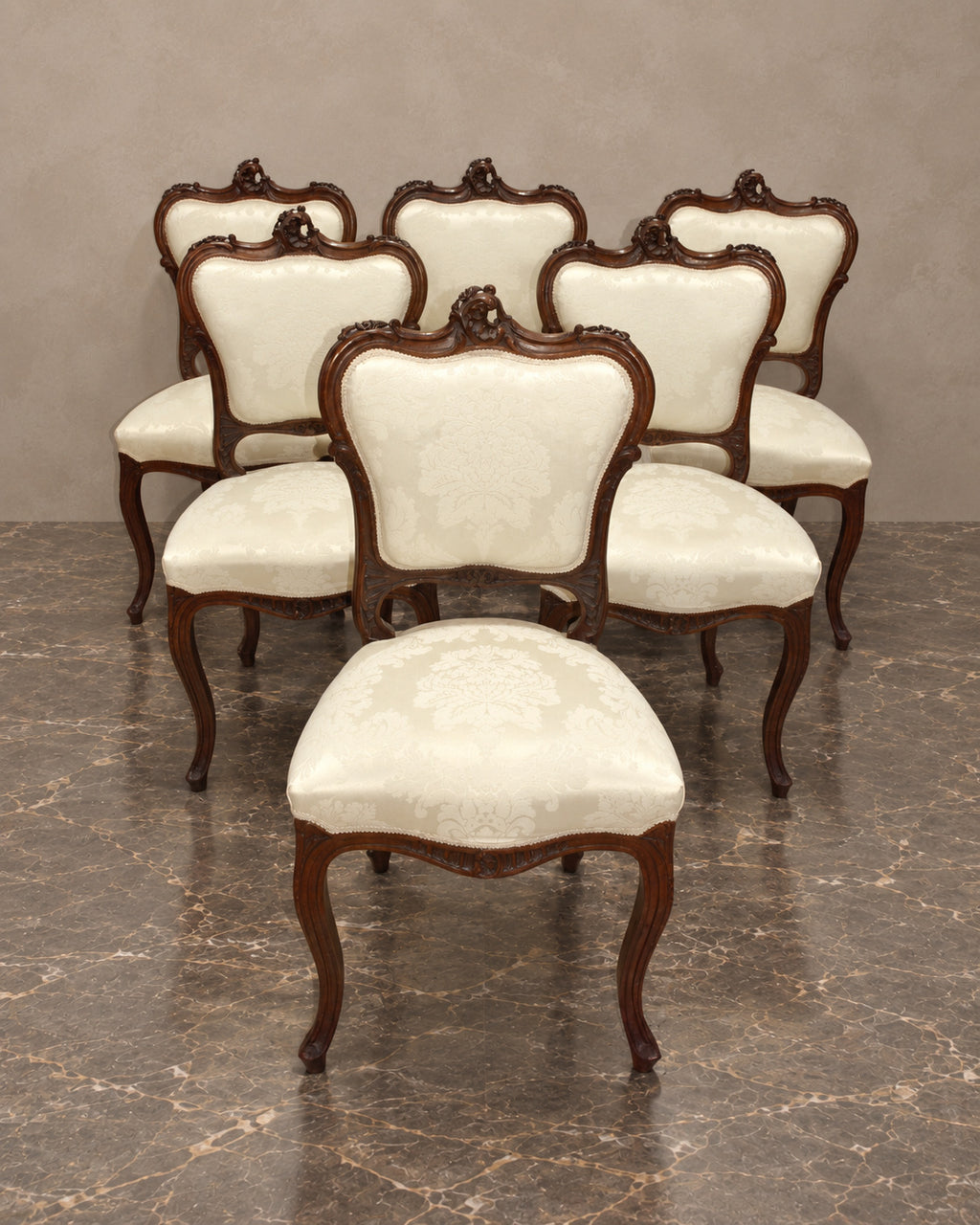 Set of Six Louis XV-Style Carved Dining Chairs — main view