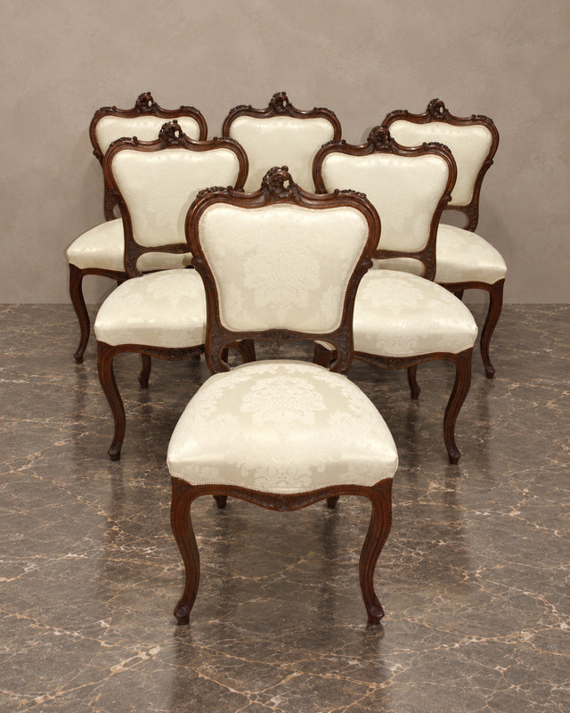 Set of Six Louis XV-Style Carved Dining Chairs