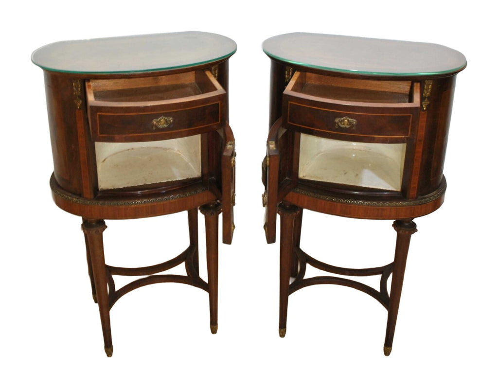 Pair of Louis XVI-Style Marquetry Bedside Cabinets with Glass Tops — alternative view or condition detail