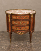 Curved Marquetry Chest with Rose Marble and Gilt Gallery — main view