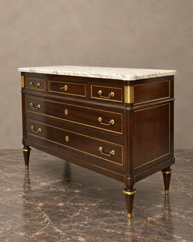 Louis XVI-Style Five-Drawer Chest with White Marble Top