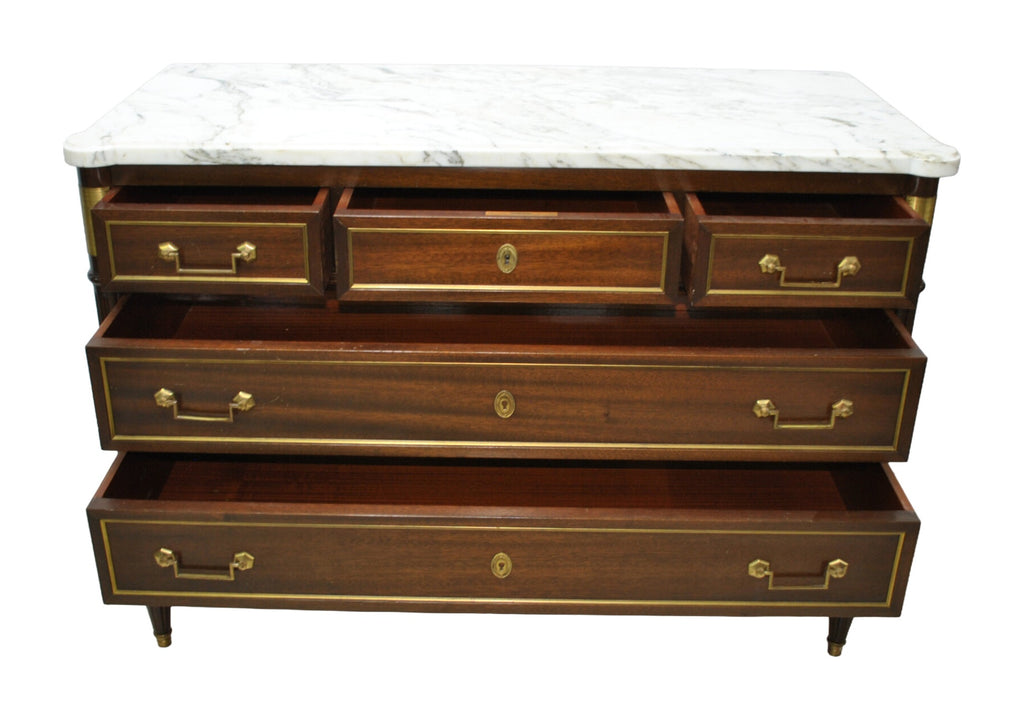 Louis XVI-Style Five-Drawer Chest with White Marble Top — alternative view or condition detail