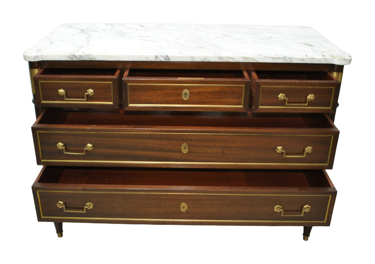 Louis XVI-Style Five-Drawer Chest with White Marble Top — alternative view or condition detail