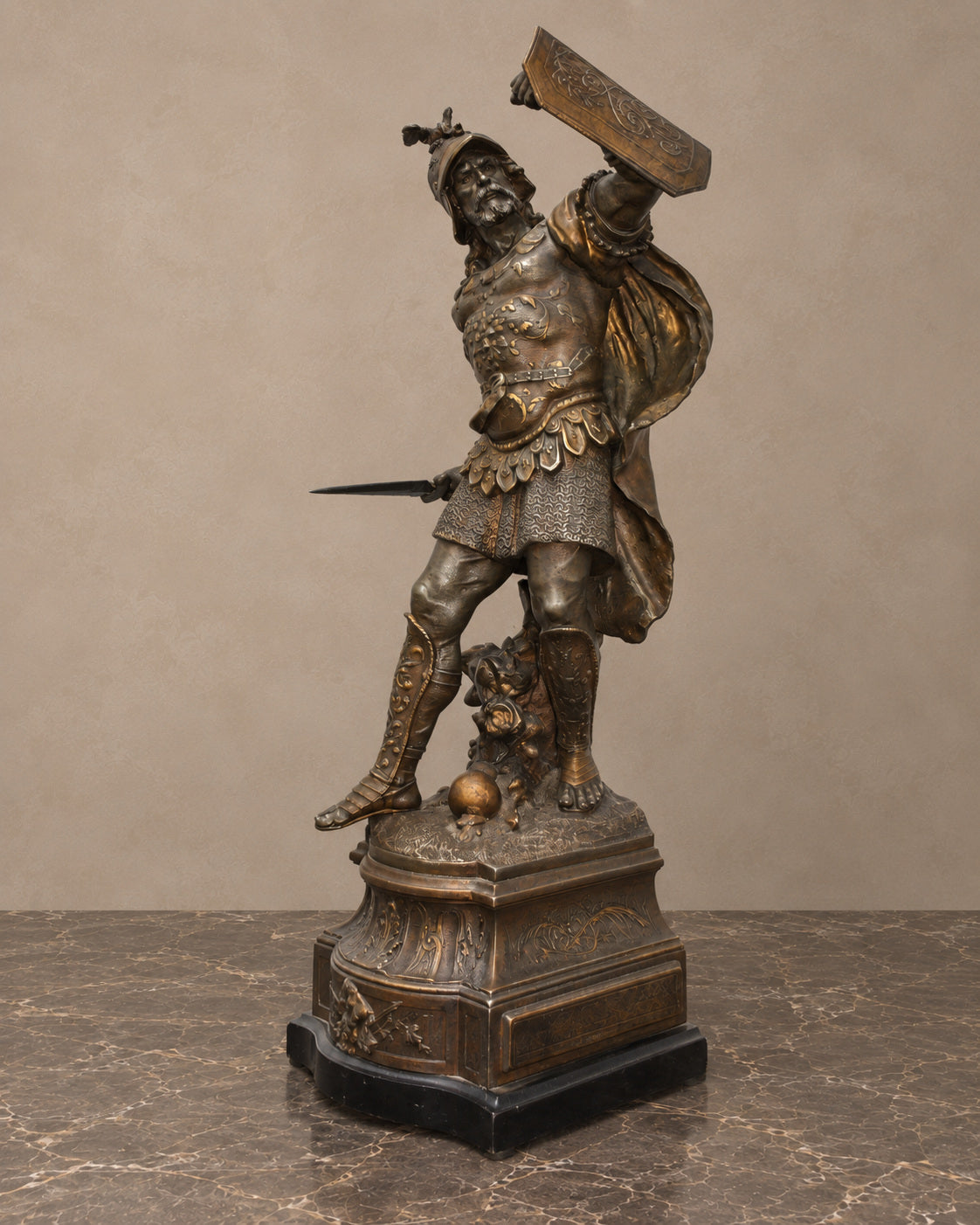 Roman Warrior Spelter Sculpture with Shield and Sword — main view