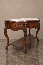 Carved Mahogany Console with Shaped White Marble Top — main view