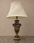 Bronze-Finish Spelter Urn Lamp with Pleated Ivory Shade — main view