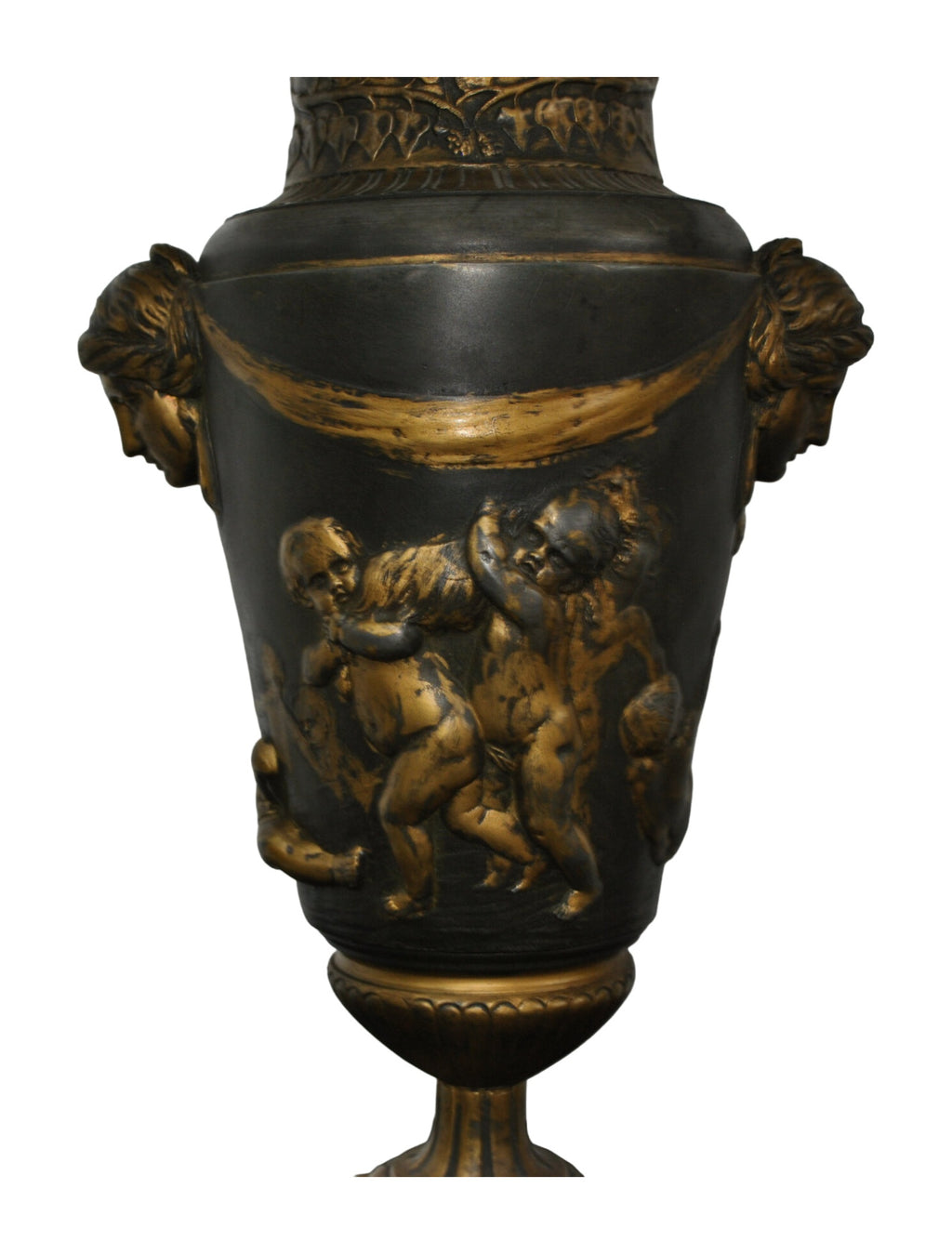 Bronze-Finish Spelter Urn Lamp with Pleated Ivory Shade — alternative view or condition detail