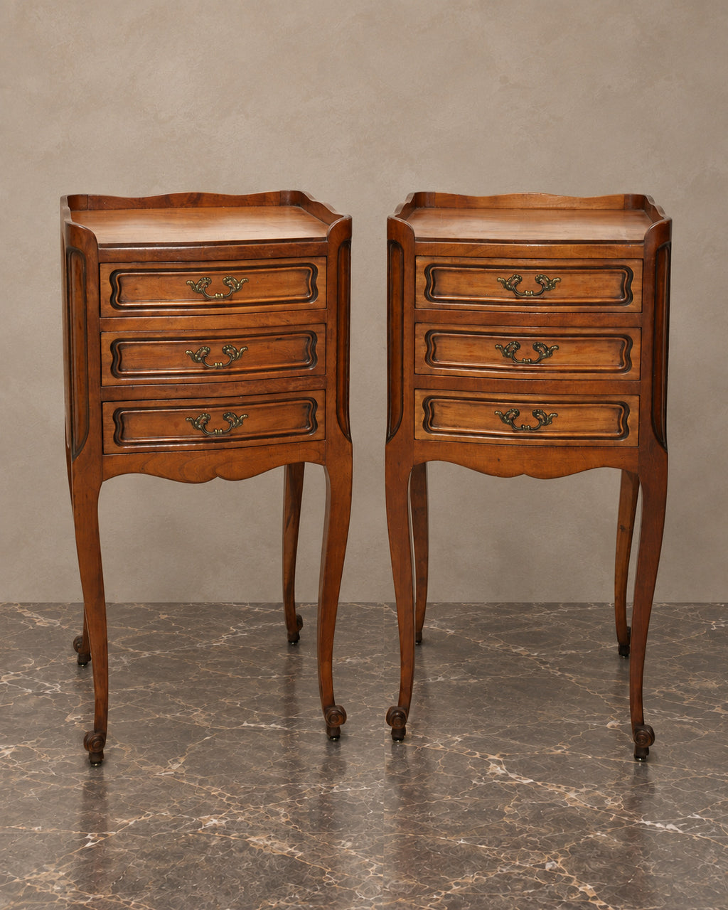 Pair of Cherrywood Bedside Chests on Cabriole Legs — main view