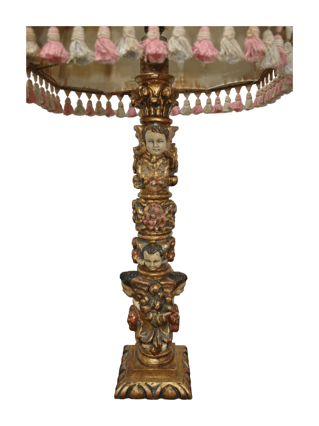 Giltwood Cherub Table Lamp with Floral Tasselled Shade — alternative view or detail