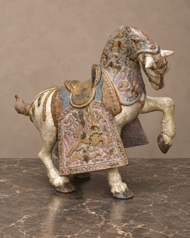 Large Polychrome Porcelain Horse with Ornamental Saddle