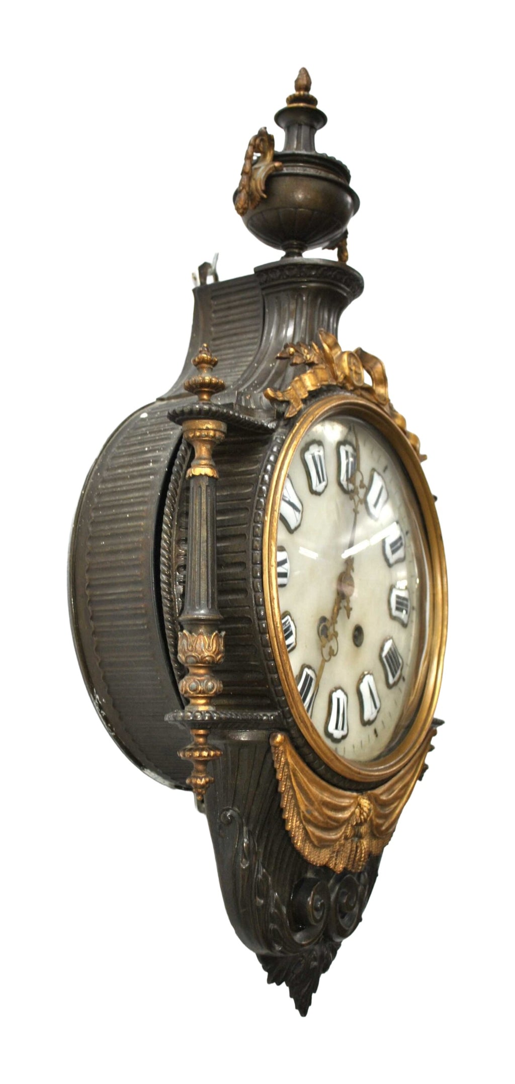 Urn-Crest Wall Clock in Dark Wood and Gilt Bronze — alternative view or detail