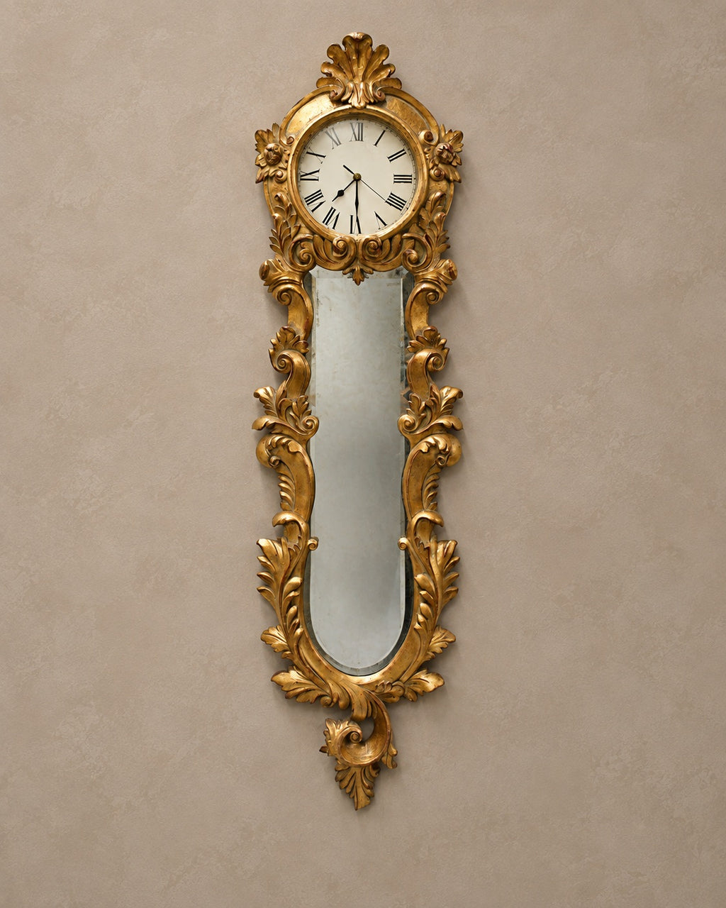 Gilt Carved Wall Clock with Bevelled Mirror — main view