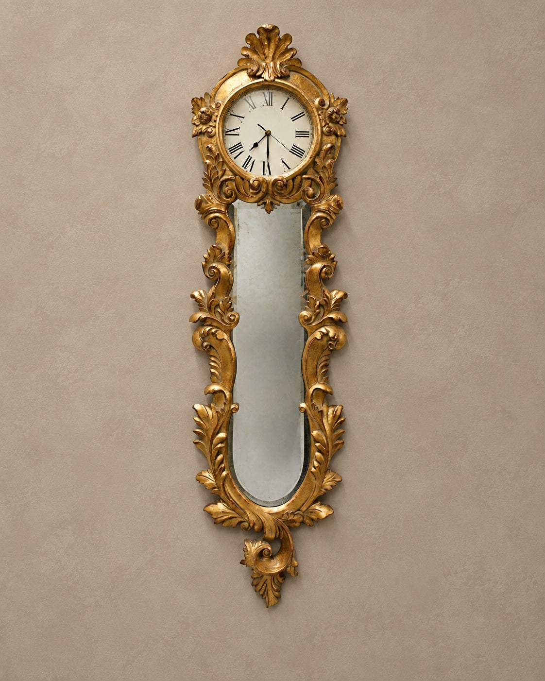 Gilt Carved Wall Clock with Bevelled Mirror — main view