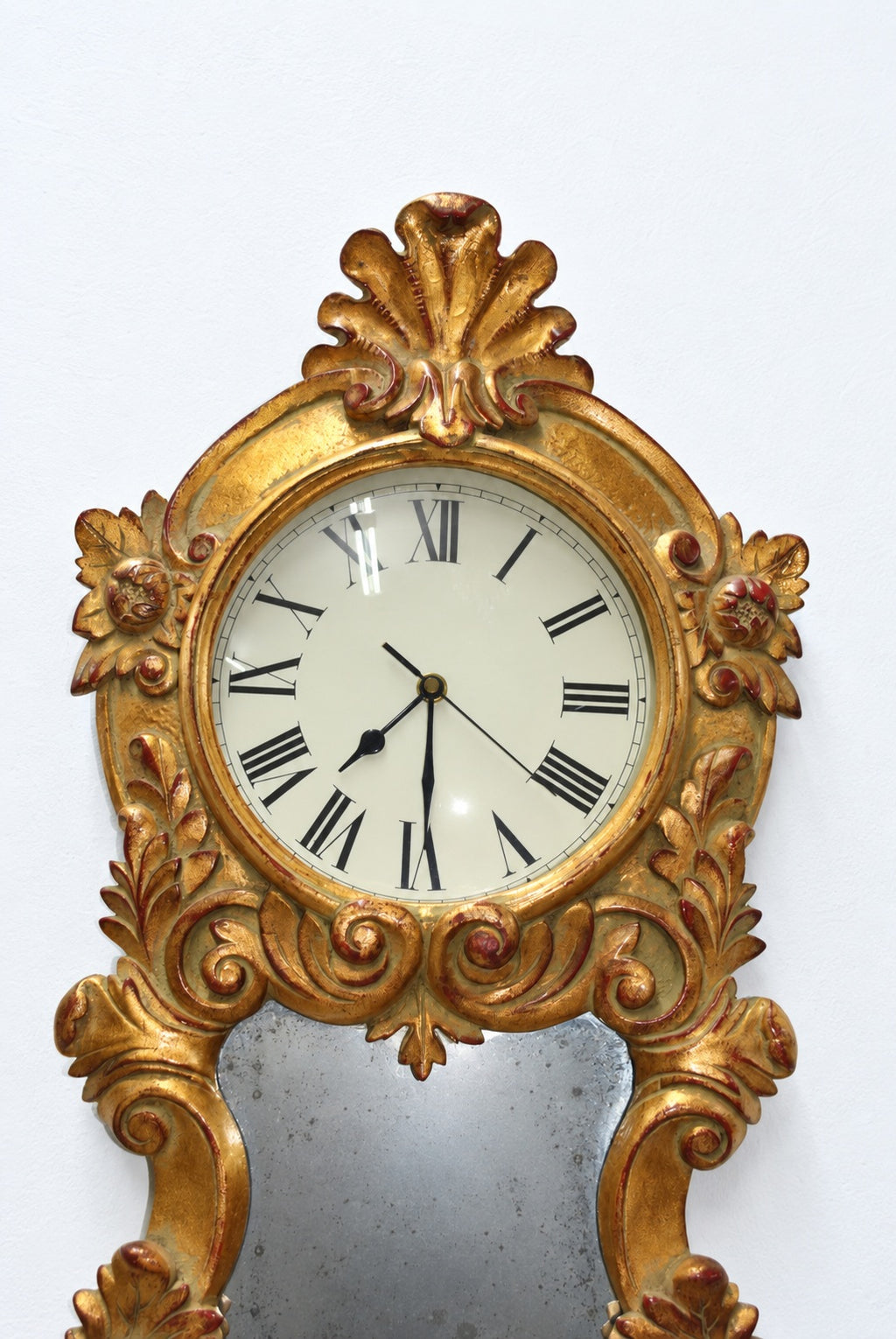 Gilt Carved Wall Clock with Bevelled Mirror — detail or alternate view