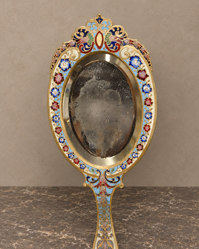 Floral Cloisonne Oval Hand Mirror