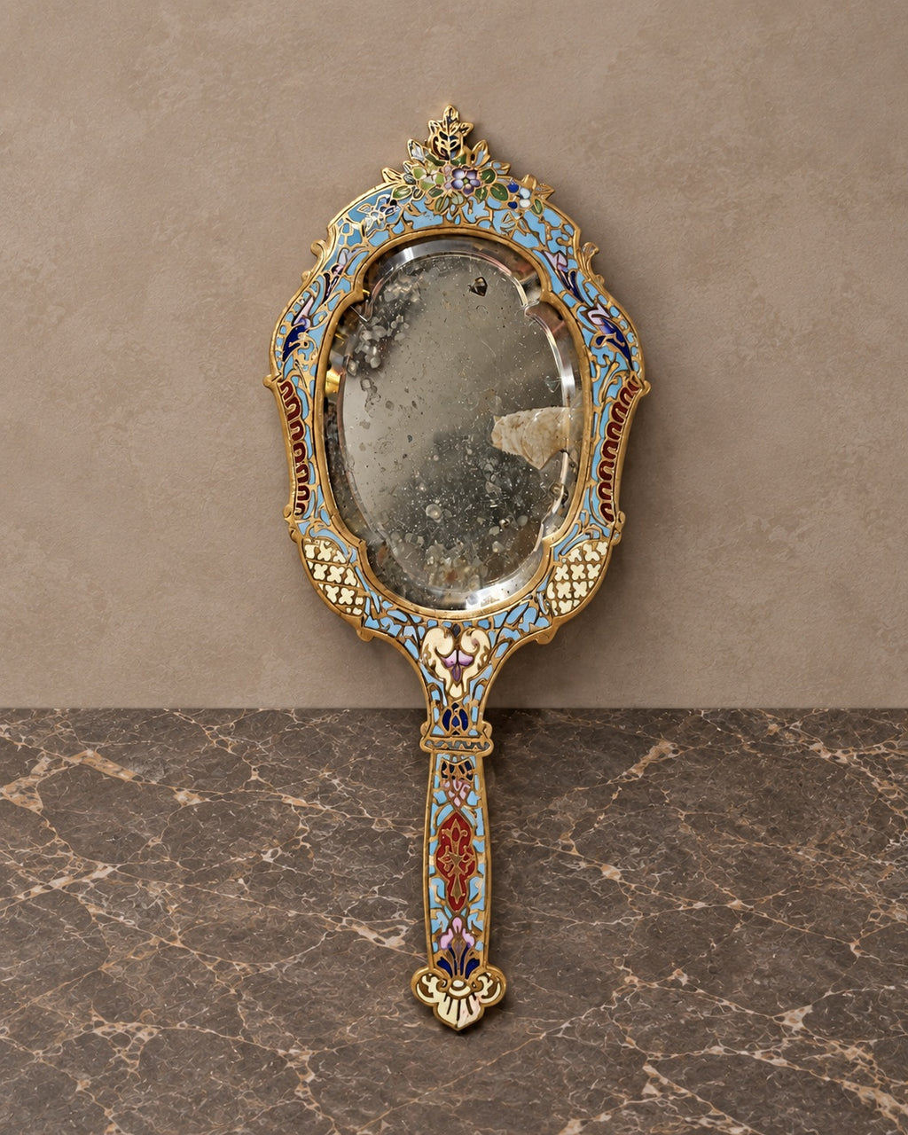 Cloisonne Hand Mirror with Ornamental Handle — main view