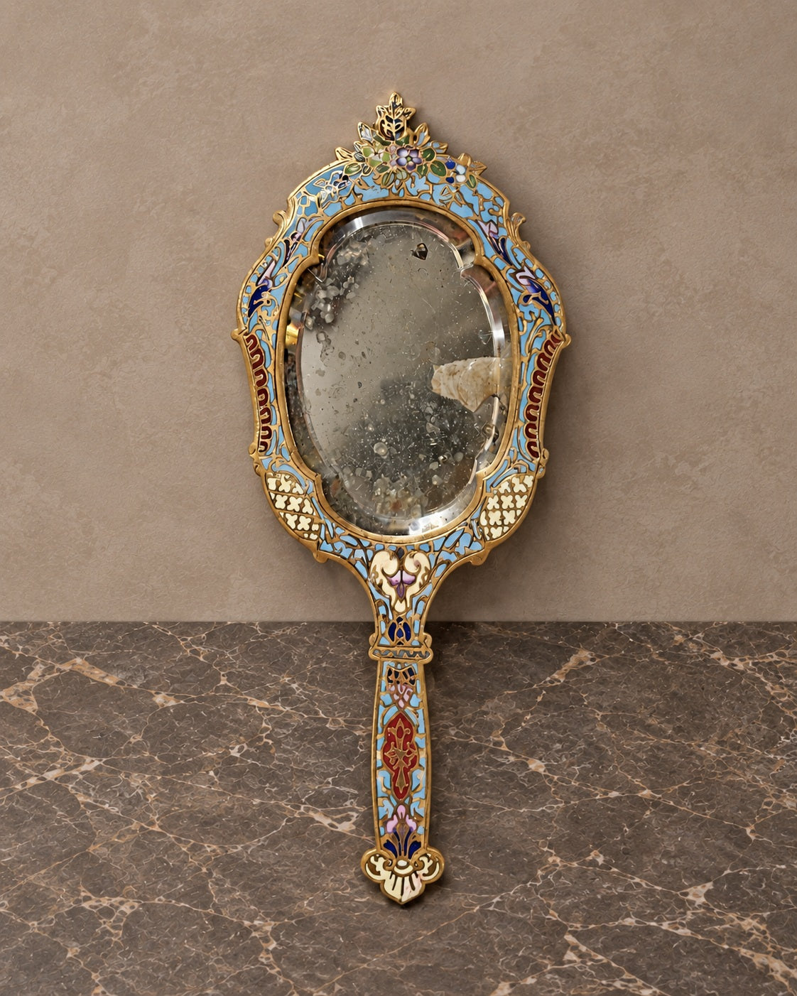Cloisonne Hand Mirror with Ornamental Handle — main view