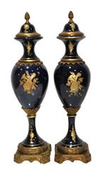 Pair of Cobalt Porcelain Lidded Vases with Romantic Scenes — alternative view or detail